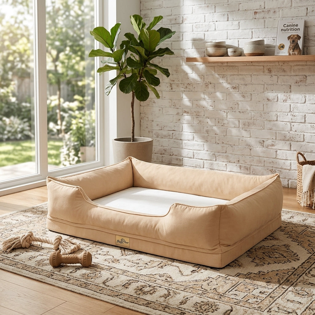 Bingopaw 94.5x67x19.5cm Dog Bed Orthopedic Waterproof Nesting Bed Removable Cover Pet Crate Beds, Beige