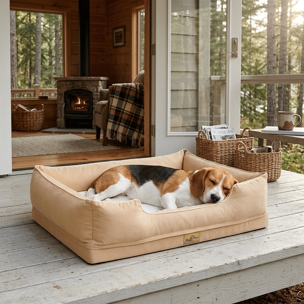 Bingopaw 94.5x67x19.5cm Dog Bed Orthopedic Waterproof Nesting Bed Removable Cover Pet Crate Beds, Beige