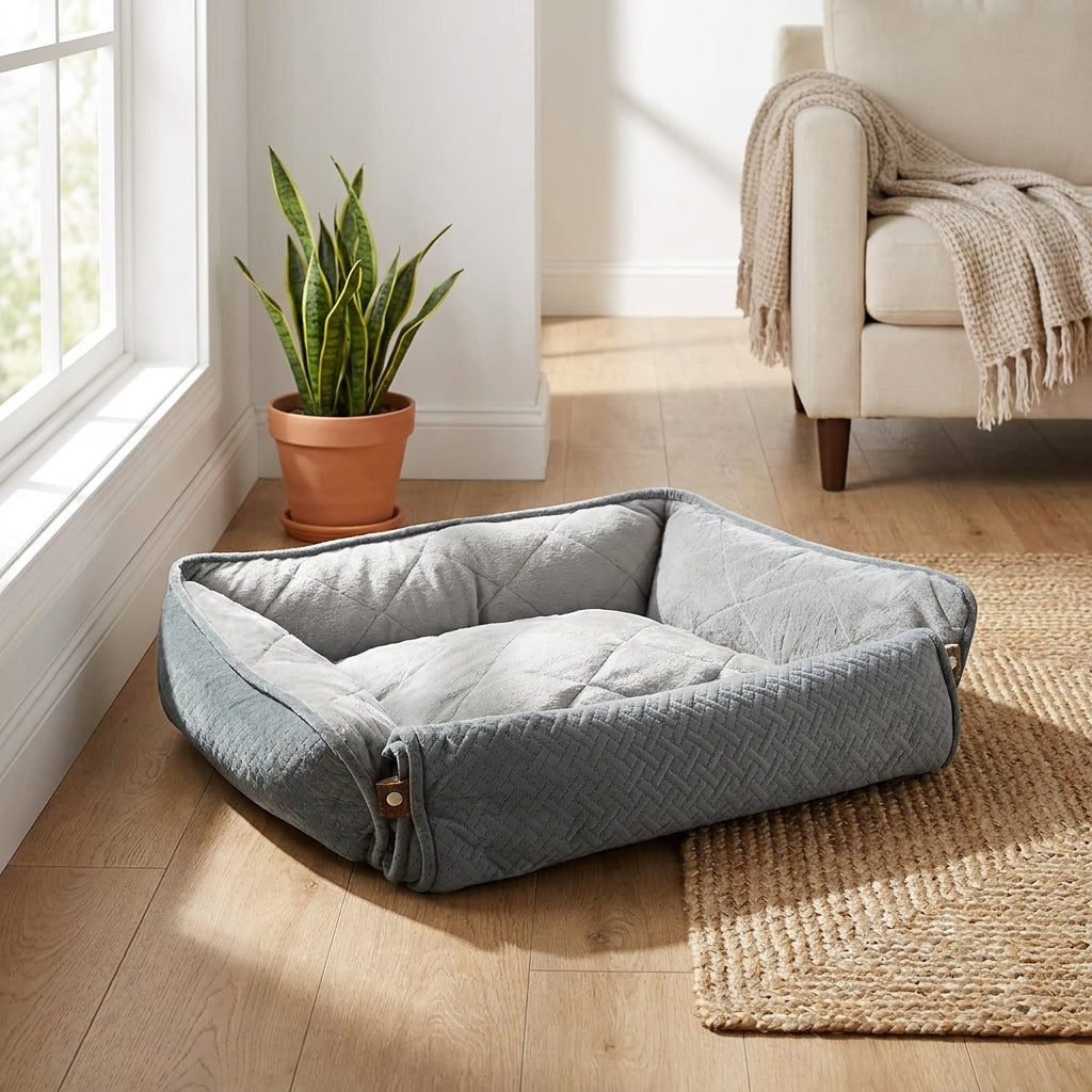 Dream Paws Quilted Dog Bed Grey