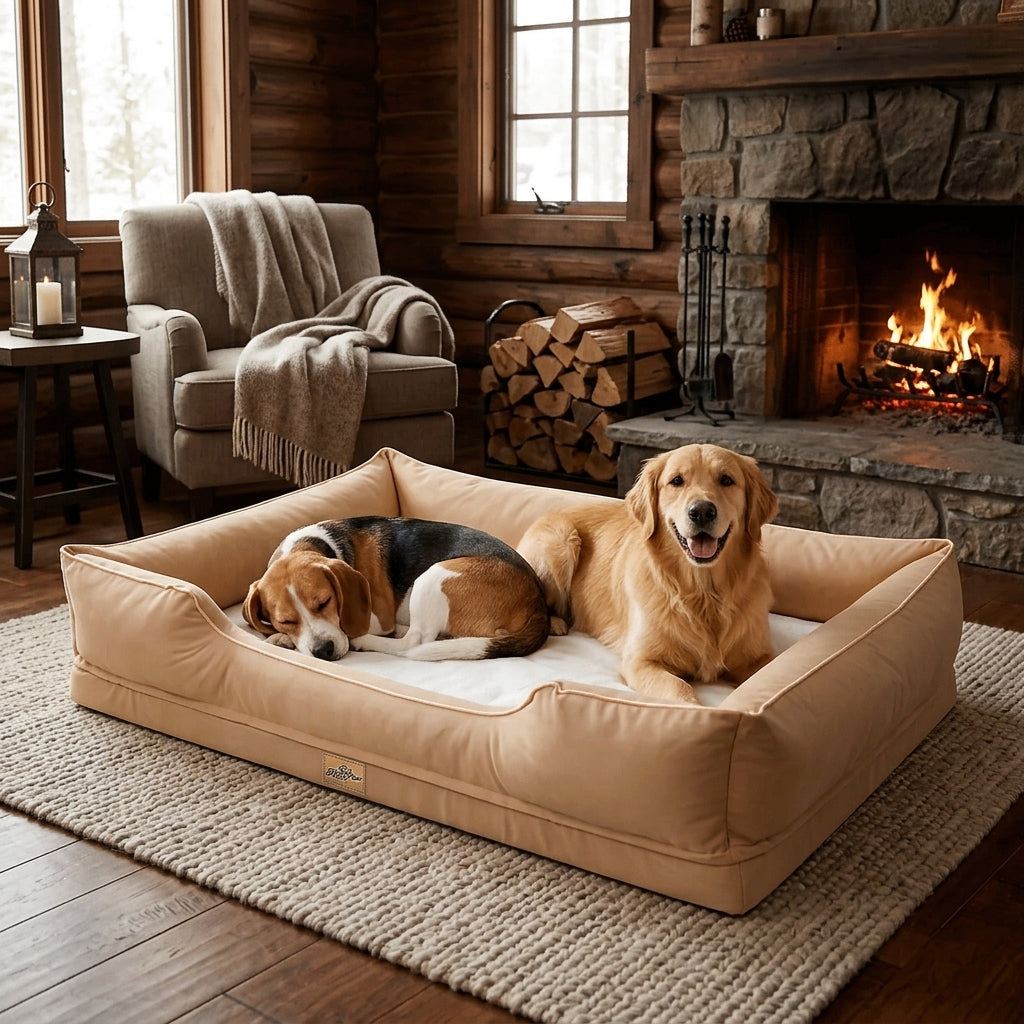 Bingopaw 94.5x67x19.5cm Dog Bed Orthopedic Waterproof Nesting Bed Removable Cover Pet Crate Beds, Beige