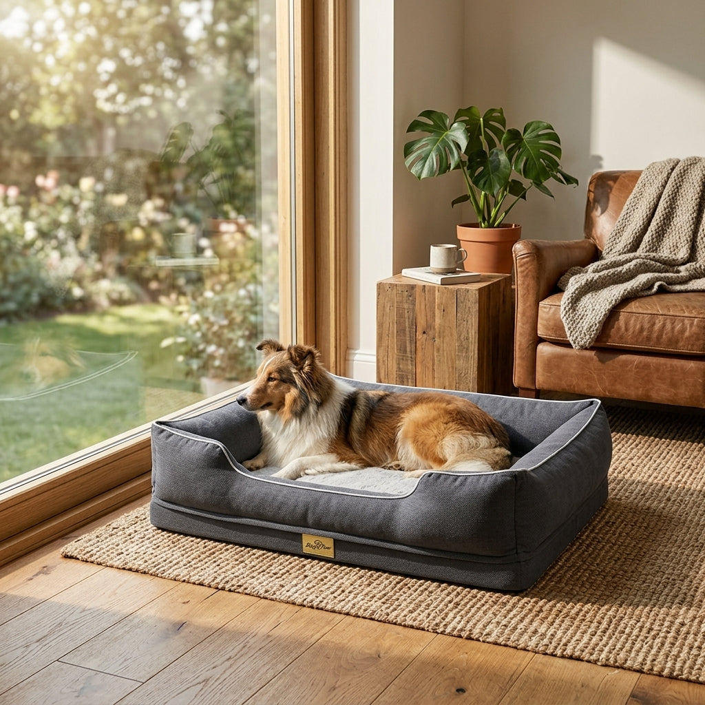 The Windermere Bolster Dog Sofa Bed – Calming, Non-Slip - PawLunova