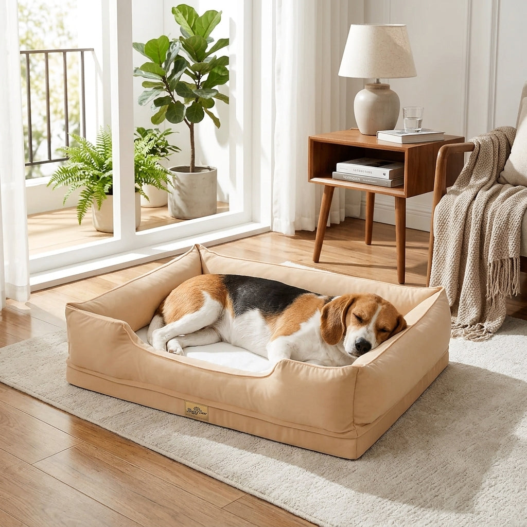 Bingopaw 94.5x67x19.5cm Dog Bed Orthopedic Waterproof Nesting Bed Removable Cover Pet Crate Beds, Beige