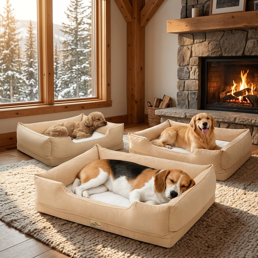 Bingopaw 94.5x67x19.5cm Dog Bed Orthopedic Waterproof Nesting Bed Removable Cover Pet Crate Beds, Beige