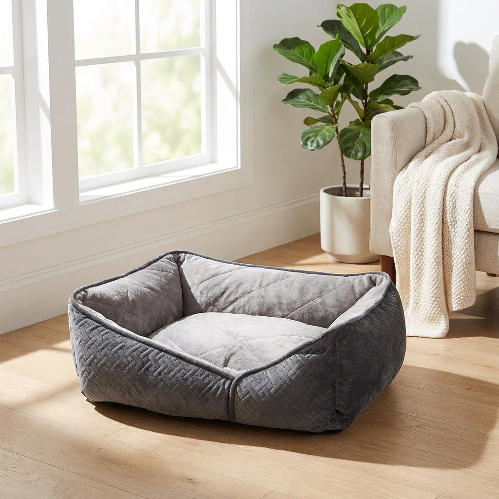 Dream Paws Geometric Shape Dog Bed Grey