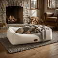 Cream boucle nest dog bed with raised rim - PawLunova Blea Tarn