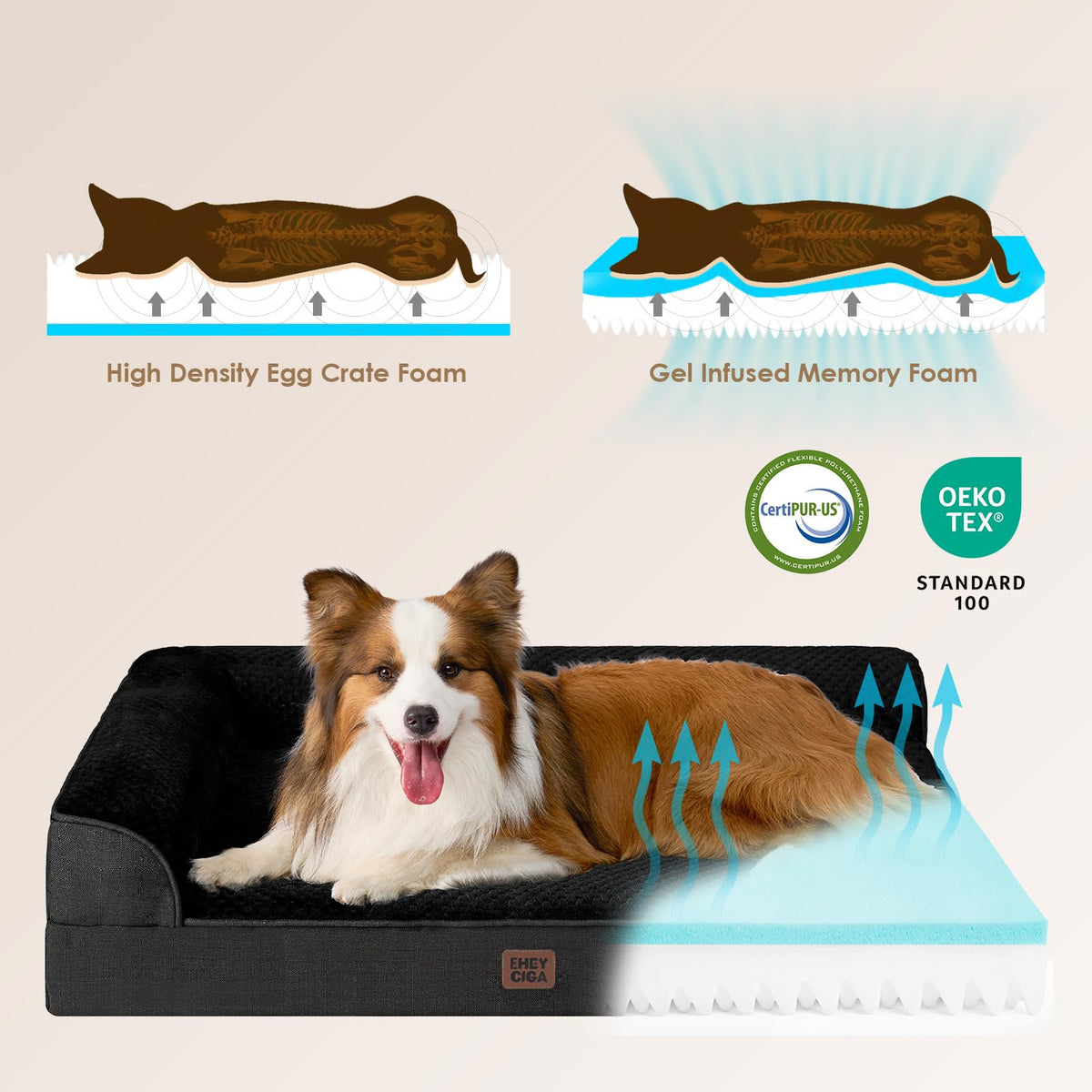 Hartsop Memory Foam Chaise Dog Bed, flannel sleeping surface - PawLunova