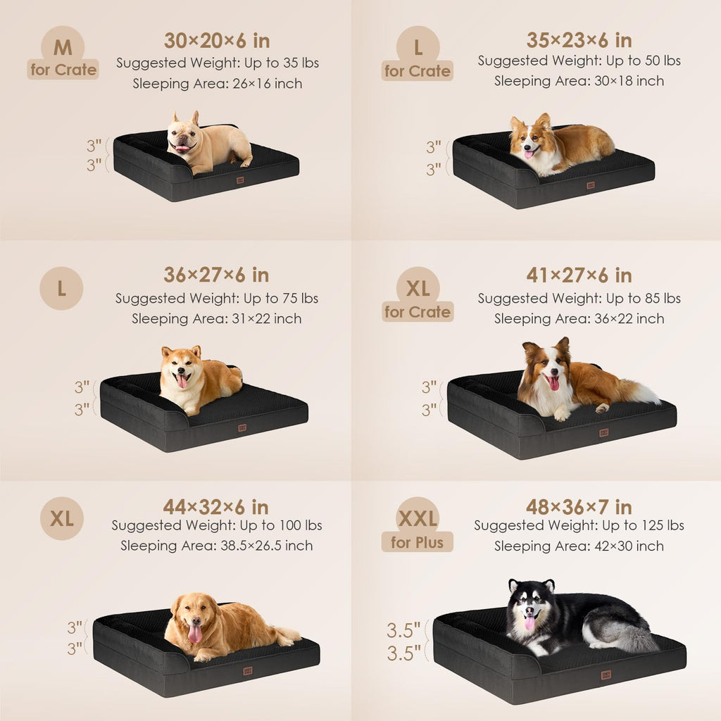 Hartsop Memory Foam Chaise Dog Bed, L-shaped bolster - PawLunova