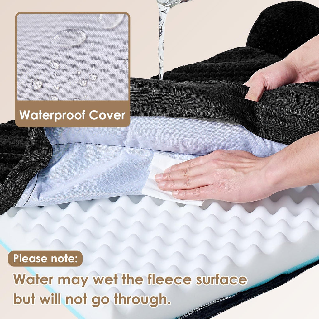 Hartsop Memory Foam Chaise Dog Bed, waterproof film and linen-effect side - PawLunova