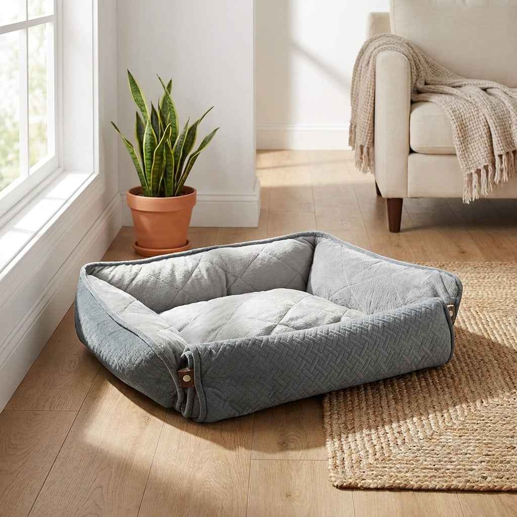 Quilted dog crate mattress with low padded sides - PawLunova Glenridding
