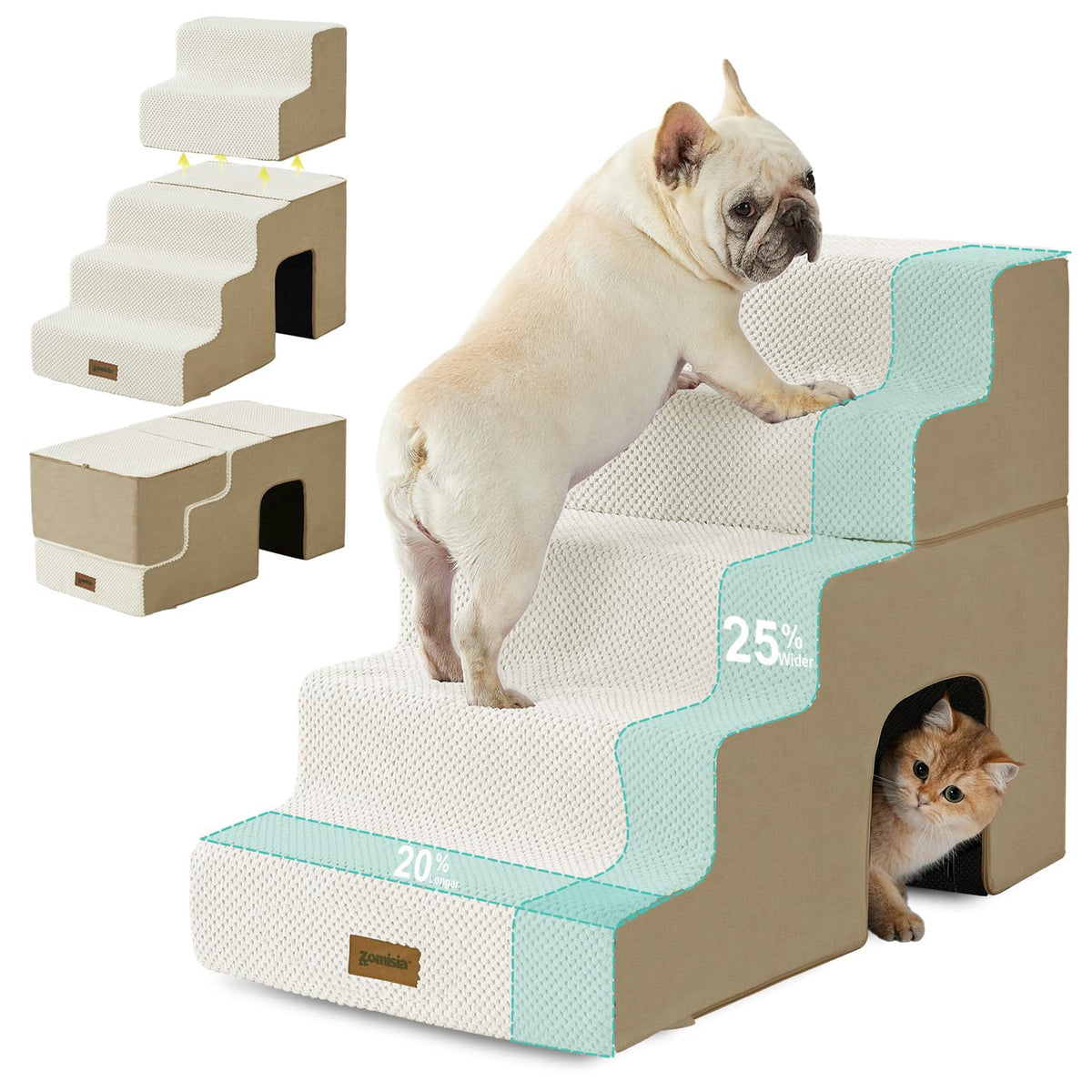 Kirkstone 5-Step Foam Dog Stairs, five steps expanded - PawLunova