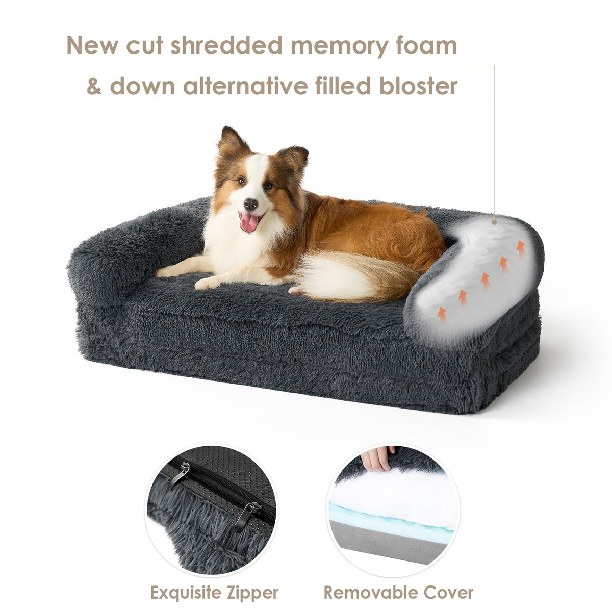 Skiddaw XXL Faux Fur Memory Foam Dog Bed, bolstered edge - PawLunova