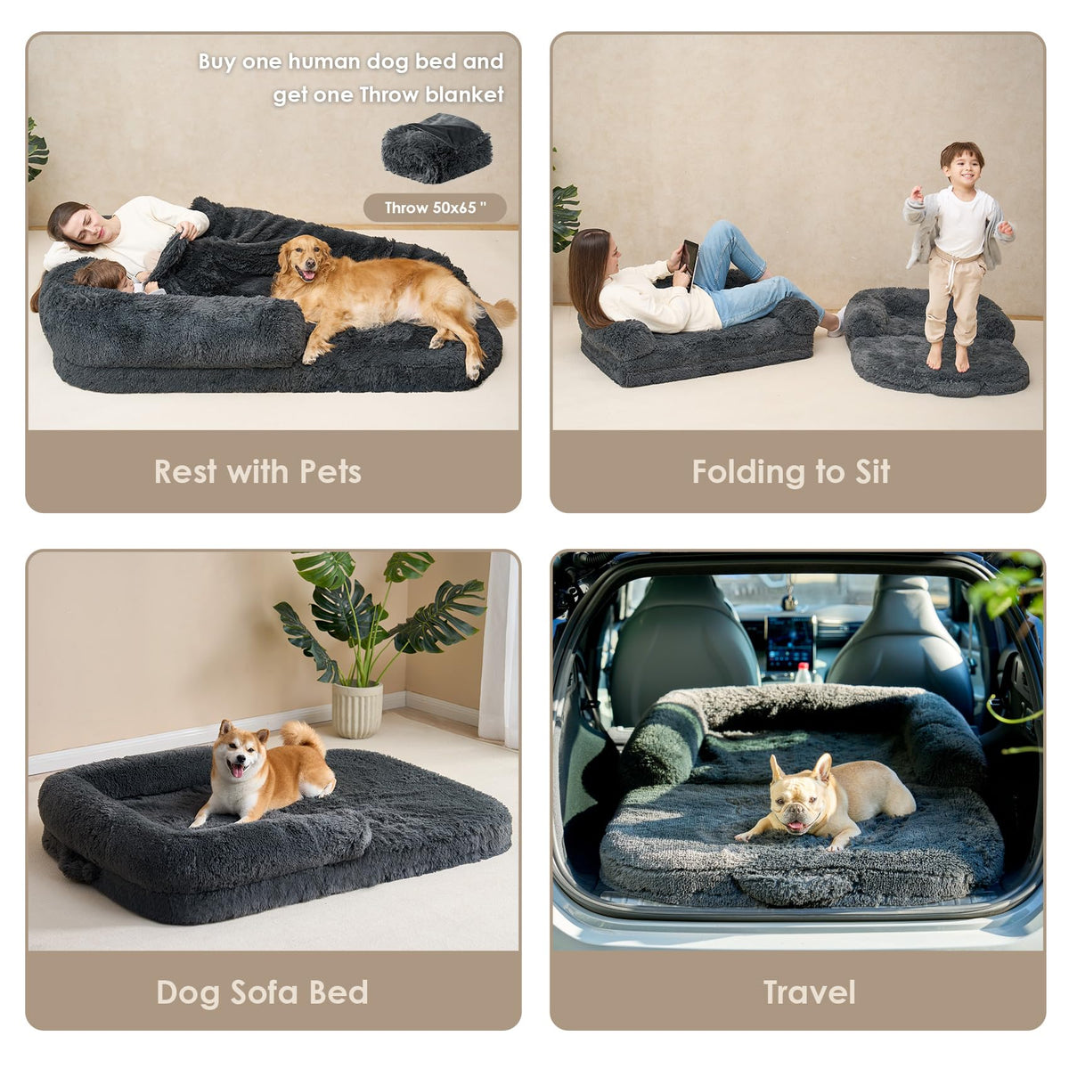 Skiddaw XXL Faux Fur Memory Foam Dog Bed, washable cover - PawLunova