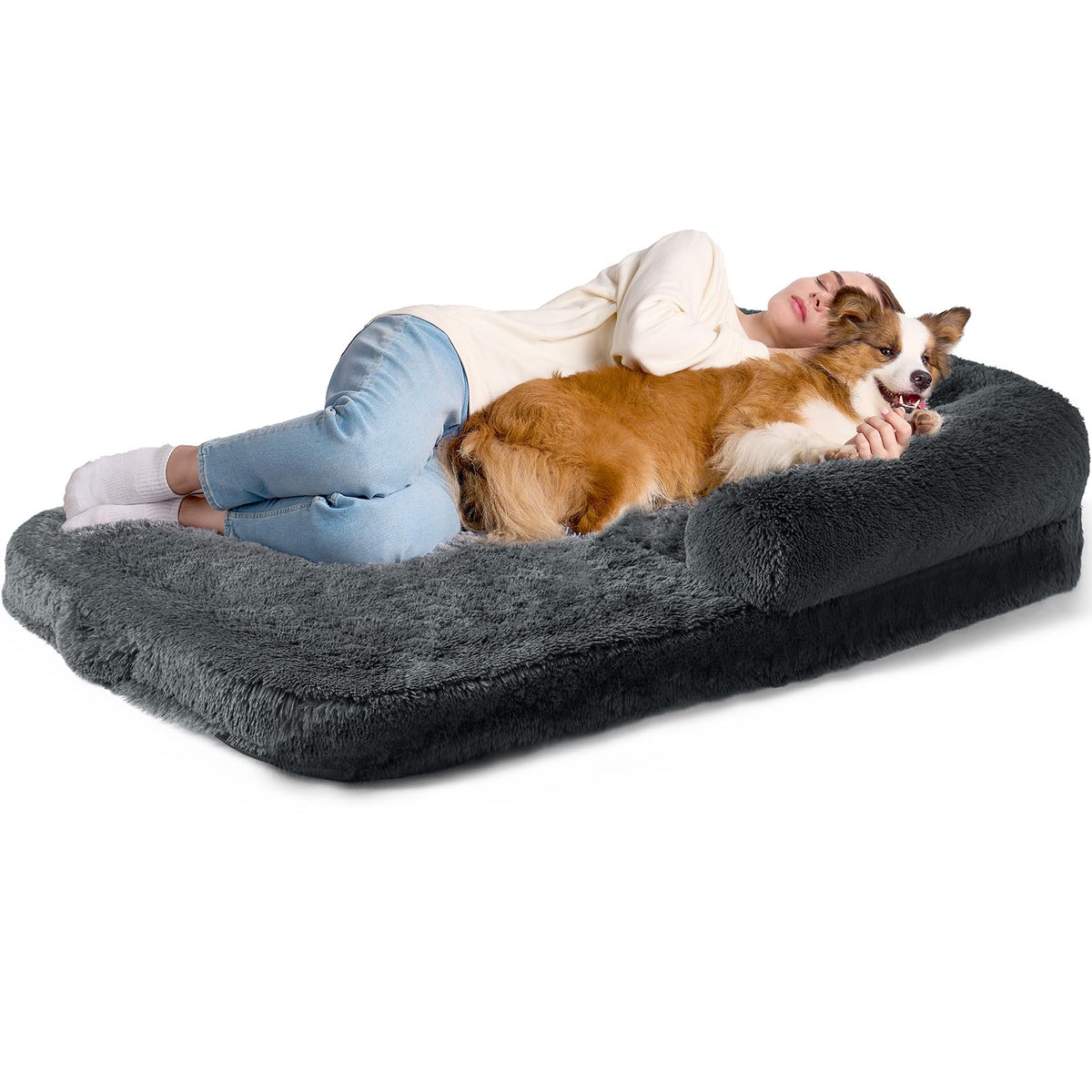 Skiddaw XXL Faux Fur Memory Foam Dog Bed, non-slip base - PawLunova