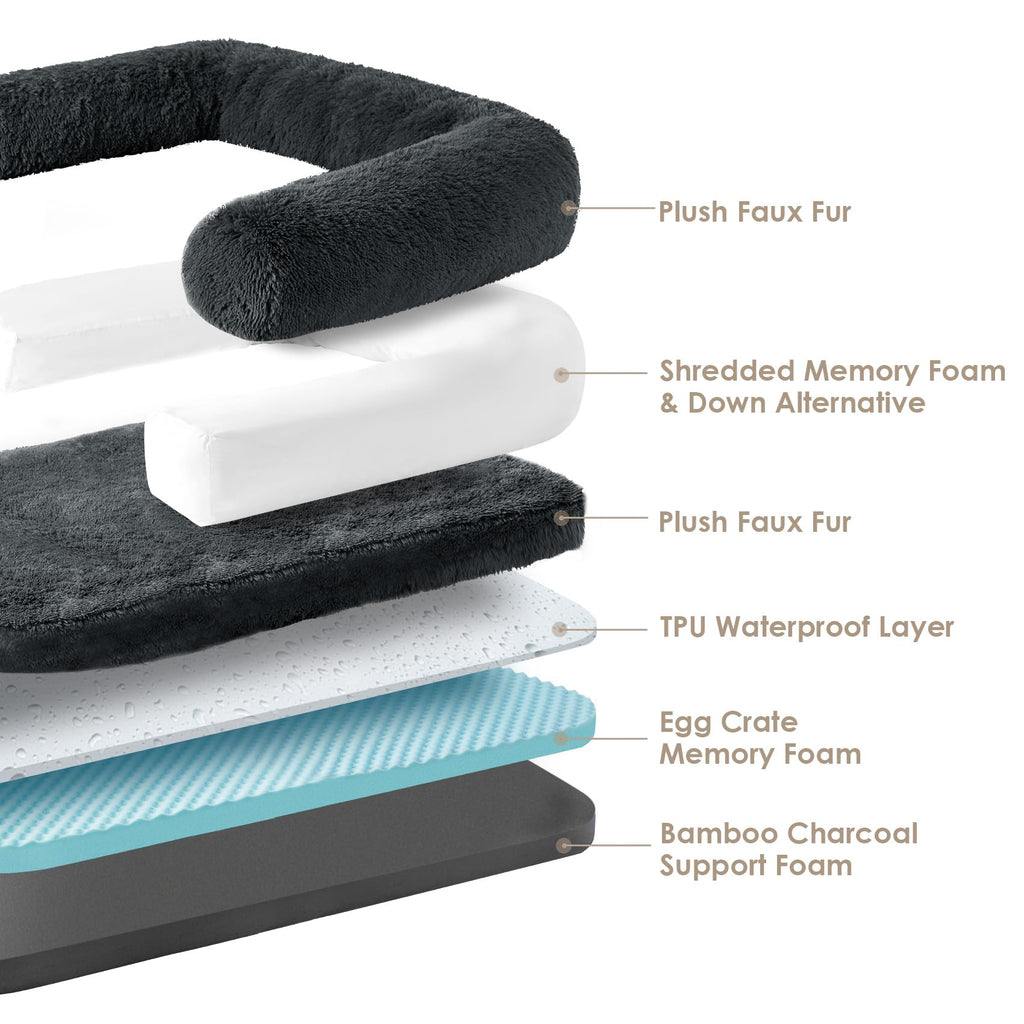 Skiddaw XXL Faux Fur Memory Foam Dog Bed, waterproof liner - PawLunova