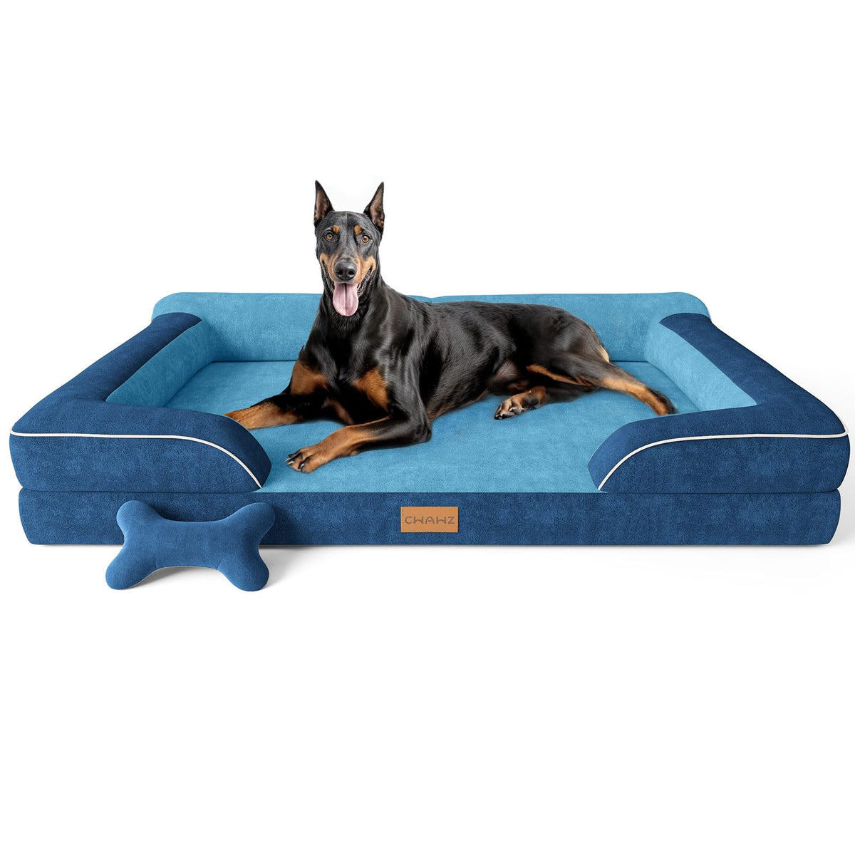 Threlkeld Velvet Gel Memory Foam Dog Sofa in Navy - PawLunova