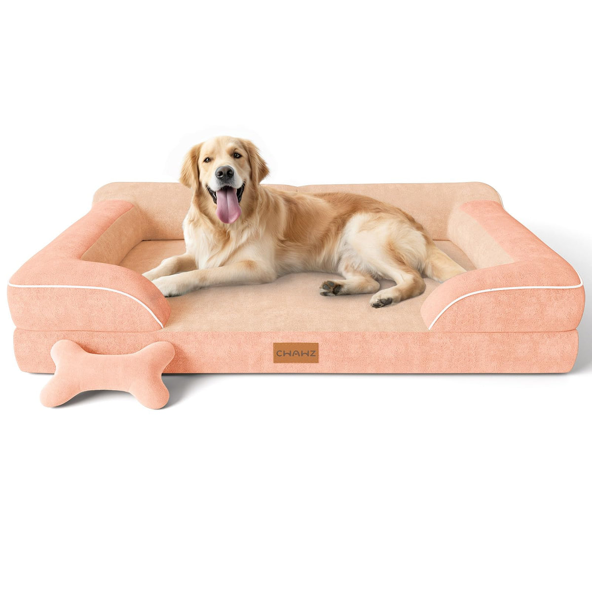 Threlkeld Velvet Gel Memory Foam Dog Sofa in Peach Pink - PawLunova