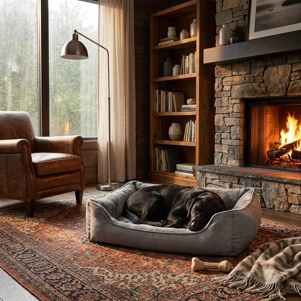 Large plush bolster dog bed with deep filled sides, 110 x 75cm - PawLunova Troutbeck